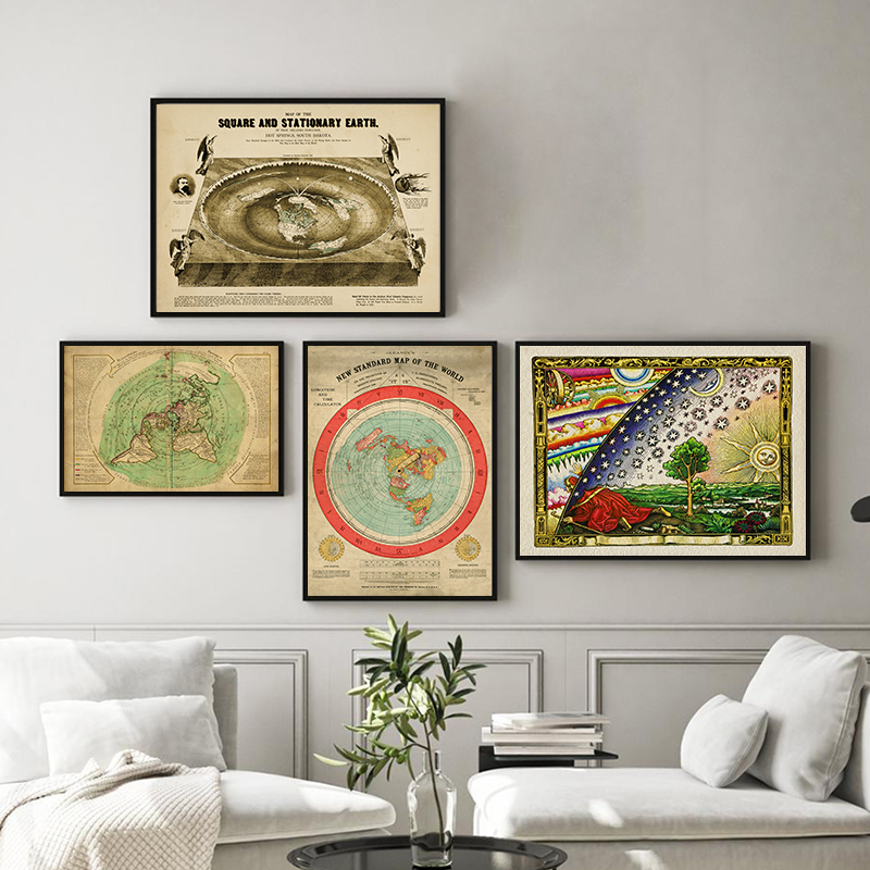 Star Map Poster - 新しい標準の世界地図プリントフラット地球gleasonの地図ポスターヴィンテージ代替科学壁アートキャンバス絵画家の装飾